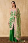 Buy_Sakshi Girri_Green Satin Printed Floral Straight Kurta Sharara Set _at_Aza_Fashions