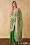 Sakshi Girri_Green Satin Printed Floral Straight Kurta Sharara Set _Online_at_Aza_Fashions