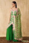 Shop_Sakshi Girri_Green Satin Printed Floral Straight Kurta Sharara Set _Online_at_Aza_Fashions