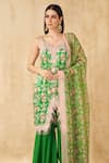 Sakshi Girri_Green Satin Printed Floral Straight Kurta Sharara Set _at_Aza_Fashions