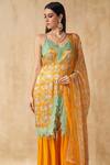 Sakshi Girri_Yellow Satin Printed Floral Straight Kurta Sharara Set _at_Aza_Fashions