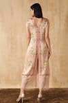 Shop_Sakshi Girri_Beige Satin Printed Floral V Neck Jumpsuit  _at_Aza_Fashions