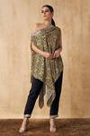 Buy_SAKSHI GIRRI_Black Crepe Floral, Mirror Asymmetric Printed Tunic And Pant Set_at_Aza_Fashions
