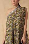 Shop_SAKSHI GIRRI_Black Crepe Floral, Mirror Asymmetric Printed Tunic And Pant Set_Online_at_Aza_Fashions