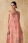 Sakshi Girri_Peach Organza Printed Floral Asymmetric Tunic And Palazzo Set  _at_Aza_Fashions