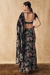 Shop_Sakshi Girri_Black Organza Printed Floral V Neck Pre-draped Saree With Blouse  _at_Aza_Fashions