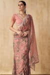 Shop_Sakshi Girri_Peach Organza Printed Floral V Neck Pre-draped Saree With Blouse  _Online_at_Aza_Fashions