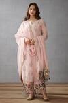 Torani_Pink Cotton Voile Dupatta Kota Cotton, Kurta And Pant Kaner Falgun Set _Online_at_Aza_Fashions