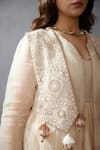 Shop_Torani_White Jacket Silk Organza Ghera Handwoven Thin Chanderi Kaner Balochi With _Online_at_Aza_Fashions