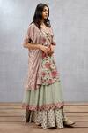 Buy_Torani_Green Cotton Silk, Handwoven Thin Chanderi Chintz V Jaituni Ishana Print Ghera _at_Aza_Fashions