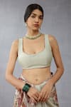 Buy_Torani_Green Handwoven Chanderi Plain Scoop U Neck Jaituni Niya Blouse _at_Aza_Fashions