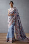 Buy_Torani_Blue Handwoven Chanderi Printed Chintz Samsara Niya Saree  _at_Aza_Fashions