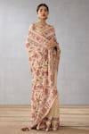 Torani_Beige Handwoven Chanderi Printed Chintz Kasturi Niya Saree _Online_at_Aza_Fashions