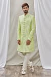 Buy_Aryavir Malhotra_Green Art Banarasi Silk Embroidered Floral Sherwani Set _at_Aza_Fashions