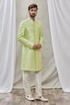 Buy_Aryavir Malhotra_Green Art Banarasi Silk Embroidered Floral Sherwani Set _Online_at_Aza_Fashions