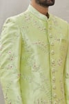 Shop_Aryavir Malhotra_Green Art Banarasi Silk Embroidered Floral Sherwani Set _Online_at_Aza_Fashions