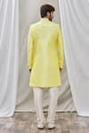 Shop_Aryavir Malhotra_Yellow Art Banarasi Silk Embroidered Floral Sherwani Set _at_Aza_Fashions