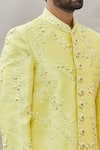 Shop_Aryavir Malhotra_Yellow Art Banarasi Silk Embroidered Floral Sherwani Set _Online_at_Aza_Fashions