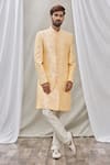 Buy_Aryavir Malhotra_Peach Art Banarasi Silk Embroidered Floral Sherwani Set _Online_at_Aza_Fashions