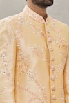 Shop_Aryavir Malhotra_Peach Art Banarasi Silk Embroidered Floral Sherwani Set _Online_at_Aza_Fashions