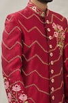 Shop_Aryavir Malhotra_Maroon Art Banarasi Silk Embroidered Floral Sherwani Set _Online_at_Aza_Fashions