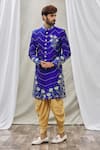 Buy_Aryavir Malhotra_Blue Art Banarasi Silk Embroidered Floral Sherwani Set _at_Aza_Fashions