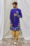 Buy_Aryavir Malhotra_Blue Art Banarasi Silk Embroidered Floral Sherwani Set _Online_at_Aza_Fashions