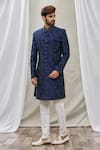 Buy_Aryavir Malhotra_Blue Art Banarasi Silk Embroidered Floral Sherwani Set _Online_at_Aza_Fashions