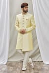 Buy_Aryavir Malhotra_Gold Art Banarasi Silk Embroidered Mandarin Collar Sherwani Set _at_Aza_Fashions