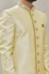 Shop_Aryavir Malhotra_Gold Art Banarasi Silk Embroidered Mandarin Collar Sherwani Set _Online_at_Aza_Fashions