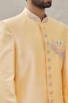 Shop_Aryavir Malhotra_Peach Art Banarasi Silk Embroidered Mandarin Collar Sherwani Set _Online_at_Aza_Fashions