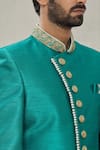 Shop_Aryavir Malhotra_Green Art Banarasi Silk Embroidered Mandarin Collar Sherwani Set _Online_at_Aza_Fashions