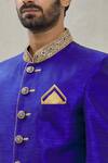 Shop_Aryavir Malhotra_Blue Mandarin Collar Sherwani Set_Online_at_Aza_Fashions