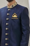 Shop_Aryavir Malhotra_Blue Art Banarasi Silk Embroidered Mandarin Collar Sherwani Set _Online_at_Aza_Fashions