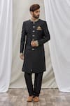 Buy_Aryavir Malhotra_Black Art Banarasi Silk Embroidered Mandarin Collar Sherwani Set _Online_at_Aza_Fashions