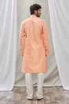 Shop_Aryavir Malhotra_Peach Jacquard Silk Brocade Floral Print Kurta Set_at_Aza_Fashions