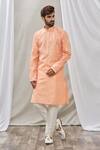 Buy_Aryavir Malhotra_Peach Jacquard Silk Brocade Floral Print Kurta Set_Online_at_Aza_Fashions