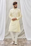 Buy_Aryavir Malhotra_Beige Jacquard Silk Brocade Woven Floral Straight Kurta _at_Aza_Fashions