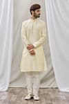 Buy_Aryavir Malhotra_Beige Jacquard Silk Brocade Woven Floral Straight Kurta _Online_at_Aza_Fashions