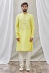 Arihant Rai Sinha_Yellow Jacquard, Silk, Brocade Embroidery Kurta _Online_at_Aza_Fashions