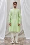 Arihant Rai Sinha_Green Jacquard, Silk, Brocade Embroidery Geometric Motifs Print Straight Kurta _Online_at_Aza_Fashions