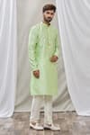 Buy_Arihant Rai Sinha_Green Jacquard, Silk, Brocade Embroidery Geometric Motifs Print Straight Kurta _Online_at_Aza_Fashions