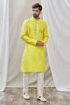 Buy_Aryavir Malhotra_Yellow Jacquard Silk Brocade Printed Geometric Kurta Set _at_Aza_Fashions