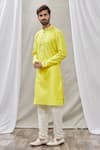 Buy_Aryavir Malhotra_Yellow Jacquard Silk Brocade Printed Geometric Kurta Set _Online_at_Aza_Fashions