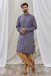 Buy_Aryavir Malhotra_Blue Handloom Cotton Printed Floral Pattern Kurta _at_Aza_Fashions