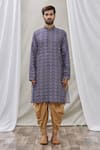 Aryavir Malhotra_Blue Handloom Cotton Printed Floral Pattern Kurta _Online_at_Aza_Fashions