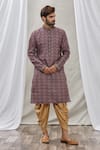 Buy_Aryavir Malhotra_Maroon Handloom Cotton Embroidery Floral Mirror Placket Kurta _at_Aza_Fashions