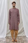 Aryavir Malhotra_Maroon Handloom Cotton Embroidery Floral Mirror Placket Kurta _Online_at_Aza_Fashions