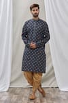 Buy_Arihant Rai Sinha_Blue Handloom Cotton Embroidery Floral Motifs Print Kurta _at_Aza_Fashions