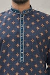 Shop_Arihant Rai Sinha_Blue Handloom Cotton Embroidery Floral Motifs Print Kurta _Online_at_Aza_Fashions